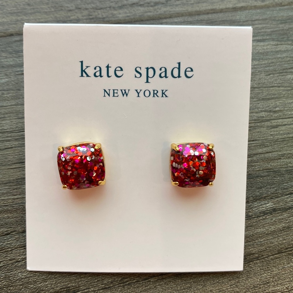 Kate Spade Small Glitter pink/red studs - Picture 2 of 7